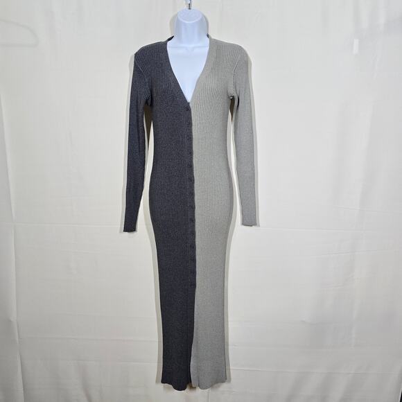 Staud Gray Shoko Colorblock Body-Con Sweater Dress Medium - Picture 1 of 9